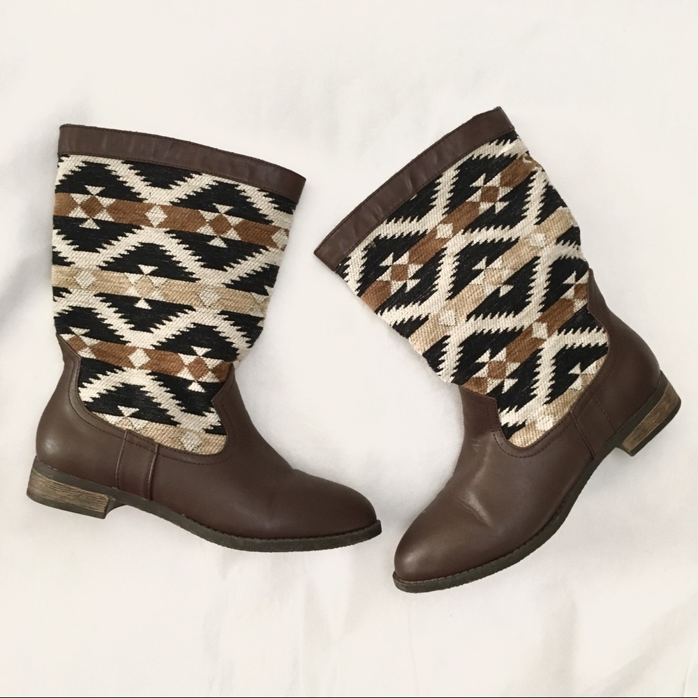 Forever 21 Aztec Tribal Print Mid Calf Boots